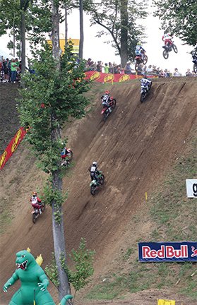 Riders climb 'Godzilla' on Saturday at the Ironman National Lucas Oil Pro Motocross.